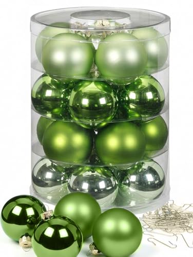 Inge Glas Weihnachtskugeln mit Haken | Schöne Christbaumkugeln aus Glas | Set 20 Kugeln und 40 Aufhänger | Christbaumschmuck Weihnachtsbaumkugeln (Sparkling Nature)