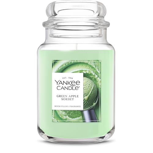 Yankee Candle Large Jar Scented Candle with up to 150 Hour Burn Time, Premium Plant Wax Blend for Consistent Burn, 22 oz Jar Candle with Room Filling Fragrance, Green Apple Sorbet