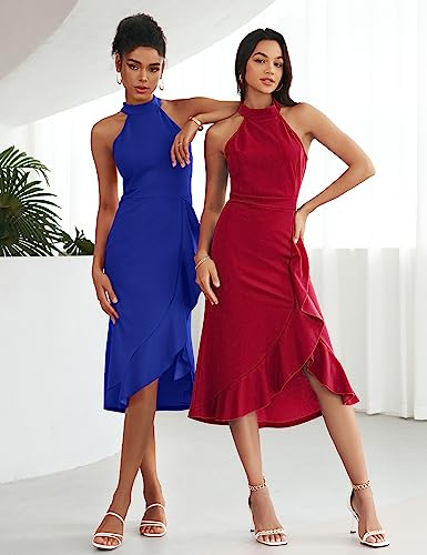 Merokeety Womens 2023 Sleeveless Halter Neck Bodycon Split Mermaid Cocktail Party Midi Dresses,Royal,S #TOP3