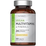 Vegan Multivitamin and Minerals with Vitamin B12, D3, and Zinc | 180 Tablets | 23 High Strength A-Z Essential Nutrients for Vegans | No Artificial Preservatives | By Horbaach