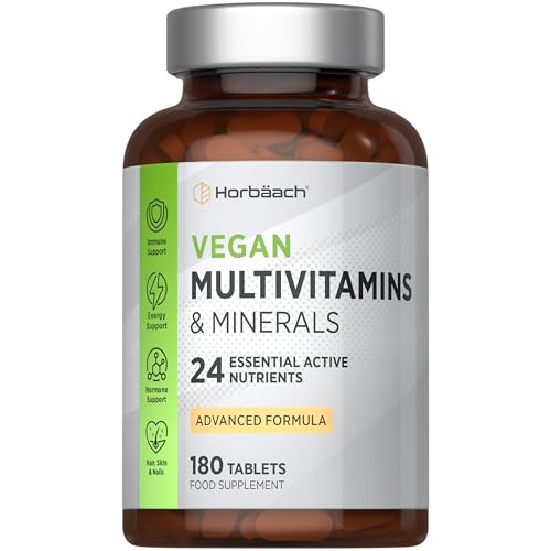 Vegan Multivitamin and Minerals with Vitamin B12, D3, and Zinc | 180 Tablets | 23 High Strength A-Z Essential Nutrients for Vegans | No Artificial Preservatives | by Horbaach