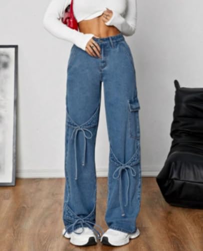 Baggy Jeans for Woman Teen Girls Bow Jeans High Waisted Straight Leg Cute Pants Casual Preppy Clothes2