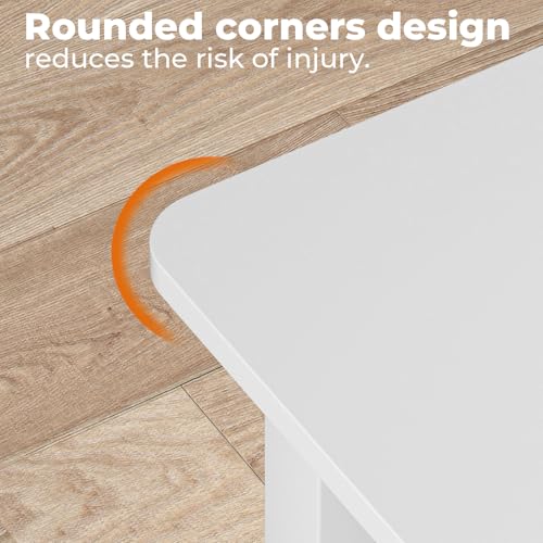 Image of GreenForest Coffee Table for Living Room with Round Corners | Modern Style Center Table with Storage Shelf,39 Inch X-Frame Sofa Table,Space Saving,Easy Assembly,Full Wh
