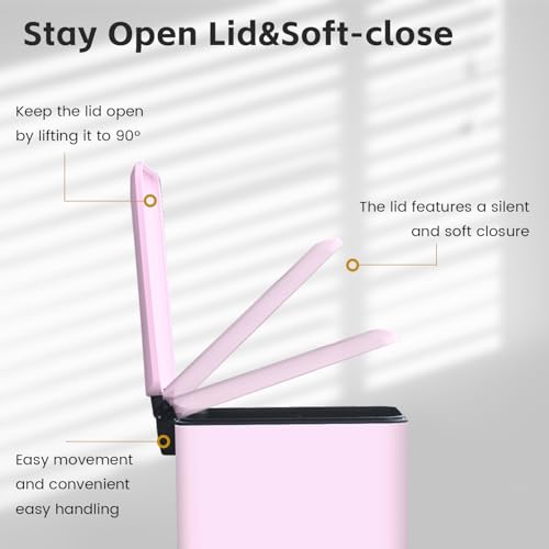 Caneca de basura rectangular rosa con tapa 45 L miniatura 6