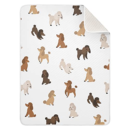 Image of Swaddle Blanket Cartoon Happy Poodle Cotton Blanket for Infants, Receiving Blanket, Lightweight Soft Swaddling Blanket for Crib, Stroller, Nursery Blankets, 30x40 in