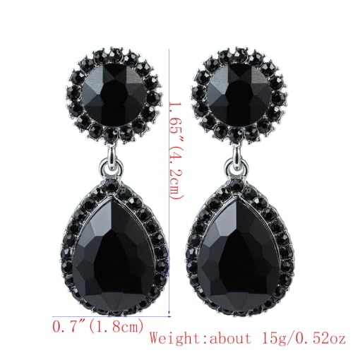 Elegant Crystal Teardrop Dangle Drop Clip on Earrings for Women (Black) - image 4