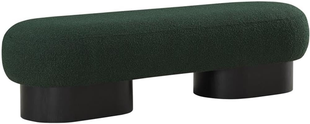 Pemberly Row Modern Green Boucle Fabric Bench, 60.5" W x 18" D x 16" H, Black Finish, Art Deco Design, Upholstered Seat, Vintage-Inspired Elegant Living Room or Entryway Furniture