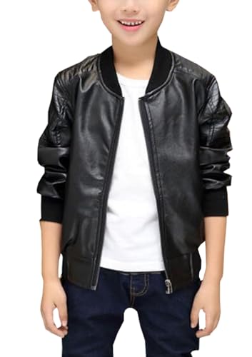 Kid Boys Girls Leather Jackets Coat Long Sleeve Zipper Motorcycle Faux Leather Outerwear Tops4
