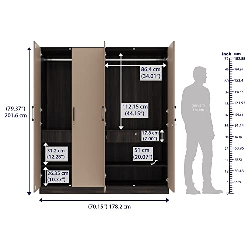Image of Wakefit Wardrobe | 1 Year Warranty | Engineered Wood Almirah, Cupboard for Clothes Storage | 4 Door, 4 Shelves, 2 Drawers, 2 Hanging Space | Cashmere Plus - Wyoming Maple-Frappe