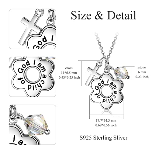 AOBOCO 925 Sterling Silver I Am a Child of God Daisy Necklace Jewelry Birthday Birthday Baptism Communion Gifts for Girls4