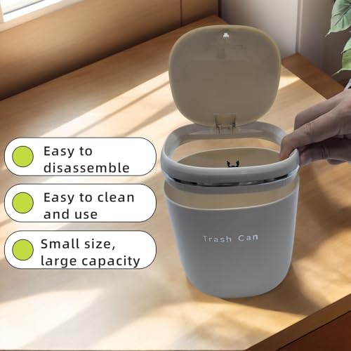 Image of 0.8 Gallon Mini Desktop Trash Can with Push-Open Lid, Small Countertop Waste Basket Includes 50 Bags，Eco-Friendly PP Little Garbage Can, Tiny Trash Bin for Office, Bedroom & Bathroom(White)