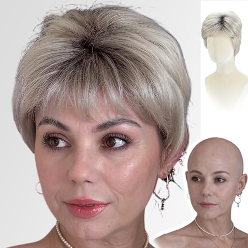 WIGYY Silver Grey Pixie Cut Wig for White Women, Short