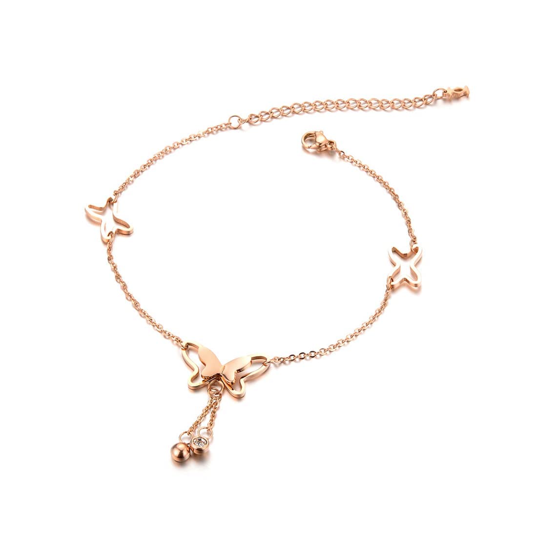 AJS Butterfly Anklet for Women Rose Gold-Plated Butterfly Charm Stainless Steel Anklet For Women and Girls (B0BQR98CVS) Amazon Price History, Amazon Price Tracker