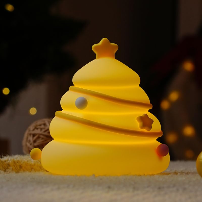 LED-Weihnachtsbaum-Nachtlicht, 3 Stufen, dimmbar, Kinderzimmer-Dekor, niedliche Lampe, Silikon-Quetschlicht, wiederaufladbar, Nachttischlampe zum Stillen, Kleinkind, Baby, Kinderdekoration