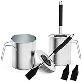 Geesta Adjustable Sauce Pot and Basting Brush Set, Long Stainless Steel Basting Brush for Cooking, Smoking, Fathers Day Grilling Gifts for Men Smoker Accessories, Large Capacity Grilling Tools, 2 Pack