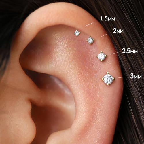 16G/18G/20G Tiny CZ Stud Earrings, Gold Flat Back Earrings, Threadless Cartilage Tragus Piercing Conch Stud Nose Helix Stud4