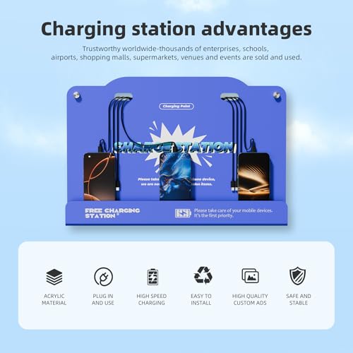 Estación de carga de pared de 8 puertos azul con cables universales para iPhone y Android 7