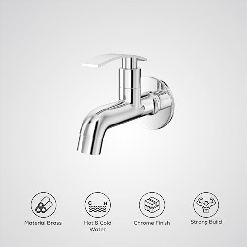 Image of GLOXY Premium Bib Cocke Short Body with Chrome Finish - Short Body Wash Basin Tap Delight Lever with Wall Flange - Bib Cock Tap for Kitchen Sink, Bathrooms, Gardens - 10 Years Warranty
