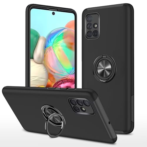 YANJIEER ESONG Funda rígida para Samsung Galaxy A71 4G Anillo,Carcasa Protectora de Militar con Invisible Giratorio Soporte,Fina Parachoques Funda Protectora para Teléfono a Prueba de Golpes Negro