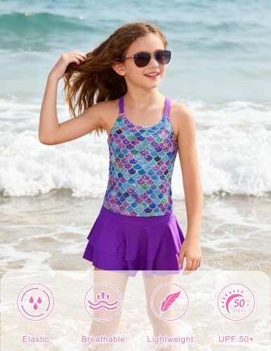 Image of ALISISTER Girls Tankini Swimsuit Two Piece Bathing Suits Summer Beach Swimwear with Shorts for 7-12 Years