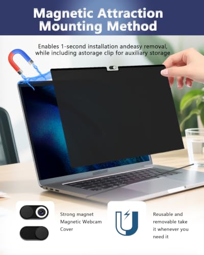 Image of Magnetic Privacy Screen Protector for MacBook pro 13 inch (2016-2022,M1, M2) | Privacy Screen Filter for MacBook Air 13 Inch (2018-2021, M1), Anti-Spy-Anti Fingerprint-Anti Blue Light-Anti Glare