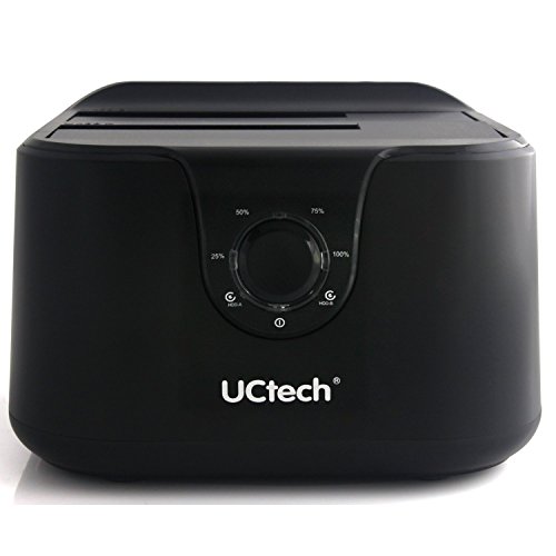 [Support UASP SATA 6 Gb/s] Uctech USB3.0 to SATA Hard Drive Docking Station for Dual 2.5 inch/3.5 inch Hard Disk Drive HDD and SSD with Standalone Offline Clone/Duplicator Function (Max. 2 x 4TB)