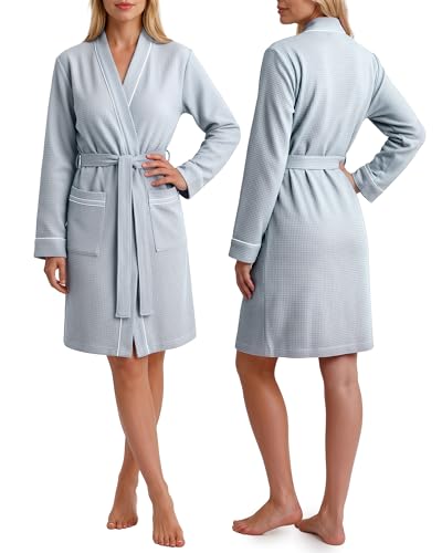 NY Threads Waffle Robes for Women Soft Womens Robe Lightweight Knee-Length Womens Bathrobe Large Light Blue