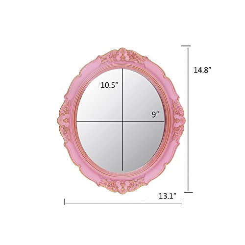 Ychmir Decorative Mirror Vintage Mirror Hanging Mirror 14.8 X 13.1 Inchs Oval Mirror Pink #TOP3