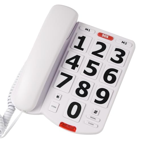 Landline Phone, Big Button Phone for Seniors, Telephone Can One-Touch Dialling with 9 Piction, Suitable for People with Vision Disorders/Hearing Damage, Corded Phone Can Be Used for Home, Office
