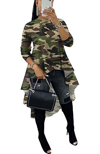 High Low Tops for Women - Ruffle Asymmetrical Irregular Hem Casual Tops Blouse