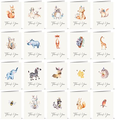 20 Watercolour Thank You Cards (Animals)