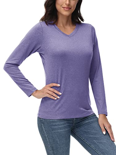 Tacvasen Women's Active V Neck Shirts Comfy Casual Tops Gym Workout Shirts Long Sleeves Upf 50+ Shirt Sun Protection Hiking Shirts Purple #TOP4
