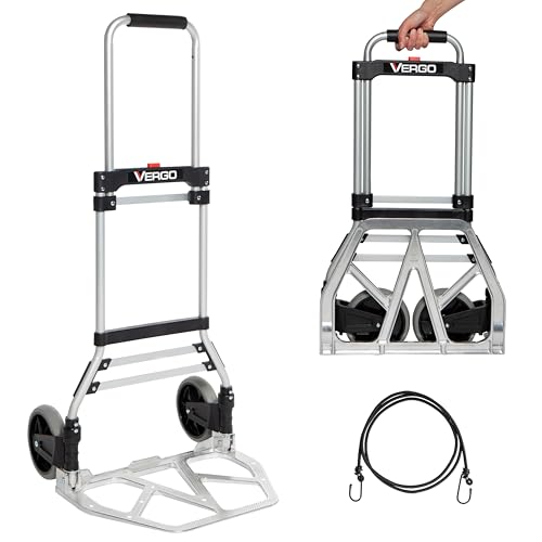 Vergo 275 Ibs Capacity Folding Hand Truck Dolly – Lightweight Aluminum Frame Dolly Cart with 42
