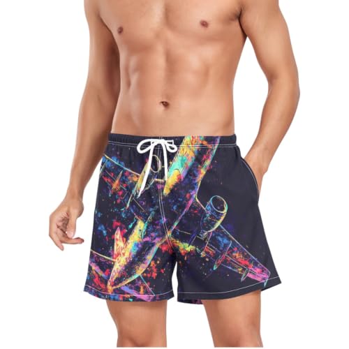 Traje de baño para hombre de secado rápido con aviones de colores para playa