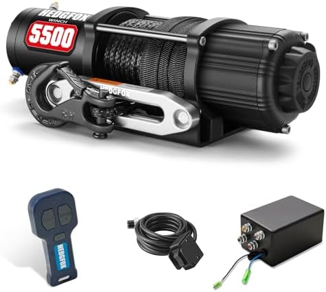 5500lb 12V ATV/UTV Winch, 1/4"x50' Synthetic Rope, Waterproof, Wired Remote | 5500 lbs Electric Winch丨ATV/UTV Recovery丨Off-Road Towing丨Wireless Remote丨Wired Switch丨Mounting Plate丨Trailers Boats RVs