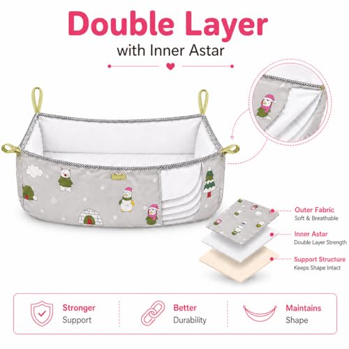 Image of Traditional Baby Khoyu /Cotton Cradle Cloth for Ghodiyu /Jhula /Palna with Astar Double Layer Support | Cloth for Cradle Stand Use Snow Print (Grey)