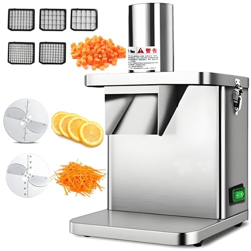 ByBoDi Cortadora Comercial de Frutas y Verduras de 250 W, automática, para Cortar, rebanar y rallar Alimentos. Incluye 7 moldes. Ideal para comedores y hoteles.