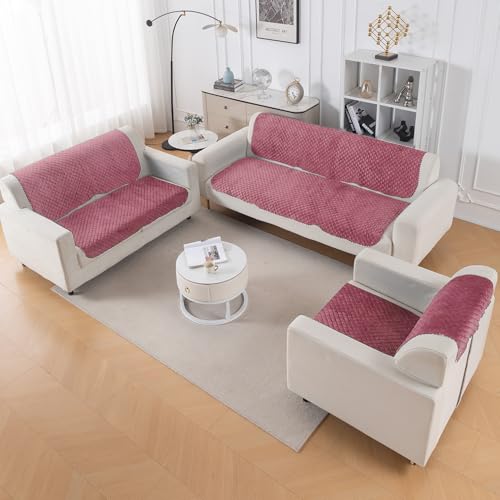 Image of HOKIPO Quilted Sofa Cover 6 Seater Set - Washable 3+2+1 Sofa Panel for Seat & Back | 'Quilt Classic' Pink (IN-927+926+925 * 2-Onion)