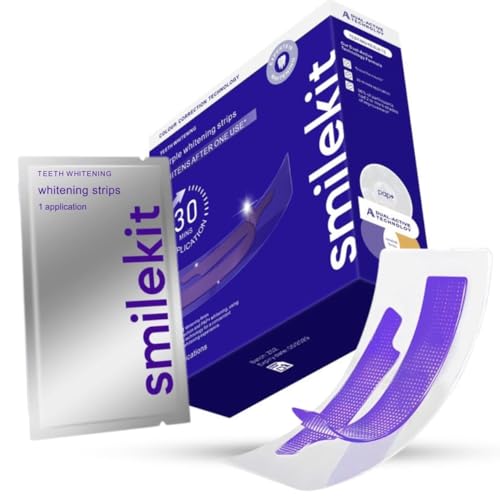 SmileKit Teeth Whitening Strips Purple Colour Correcting Whitening Strips Instantly Brighter Teeth in 30 Minutes Enamel Safe for Sensitive Teeth Removes Coffee Wine & Smoking Stains (28 Count)