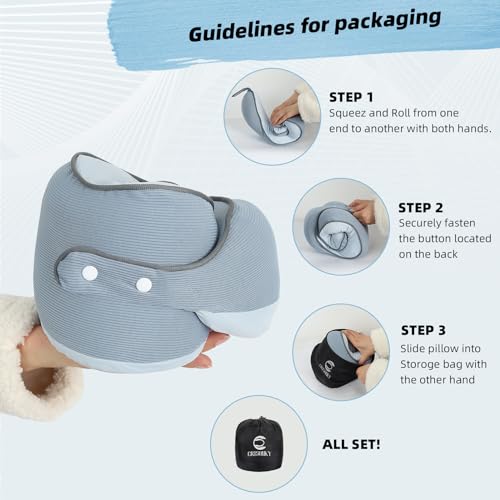 Crisonky Travel Neck Pillow - Compressible Medium Firm Memory Foam Pillow with 2-in-1 Silky Washable Pillowcase, Carry Bag Included, Ideal for Airplane, Car, Home, and Office,Travel Essential. - Image 5