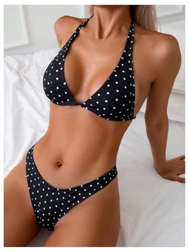 WDIRARA Women's Polka Dots Bikini Set Halter Triangle Swimsuit 2 Piece Bathing Suit3