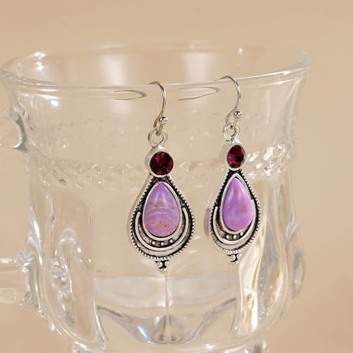 12 Pairs Dangle Earrings for Women Trendy Sterling Silver Earring Set Vintage Boho Jewelry Colorful Teardrop Druse Crystal Drop Dangle Hypoallergenic Earrings for Christmas Birthday Gifts4