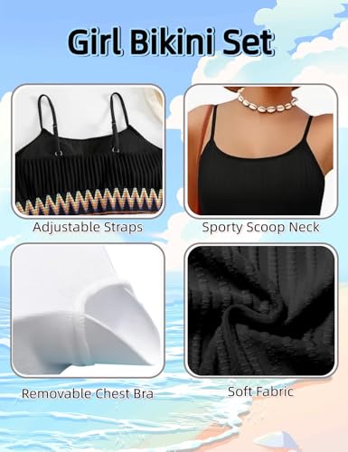 Girls Swimsuit Two Piece Teen Bathing Suit High Waist Textured Bikini Set Woven Girls Swimwear 9-16Y4
