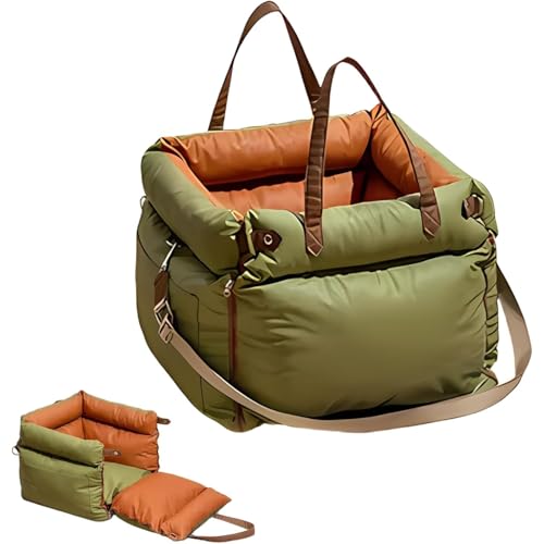 Diggly【高級レザー調&防水】犬 ドライブシート 助手席用 車 犬 シート 小型犬〜中型犬対応 ペットカーシート 手提げ可能 抜け毛つきにくい 滑り止め 安定設計 速乾 防汚 耐摩 簡単取り付け 全車種 折り畳み可 (M-55x50x45 cm,グリー