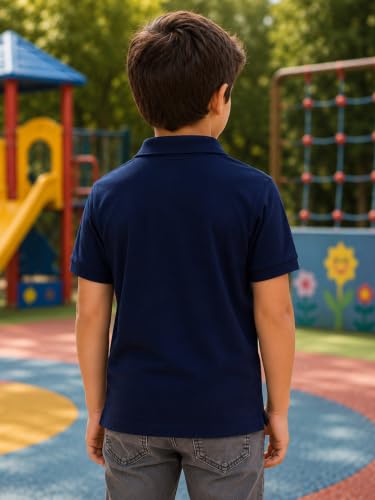 Image of Lux Cozi Boy's Polycotton Polo T-Shirt | Solid Collared Half Sleeve Tee for Kids | Soft Breathable Summer Wear | Casual Smart Polo T-Shirt | 3-14 Years