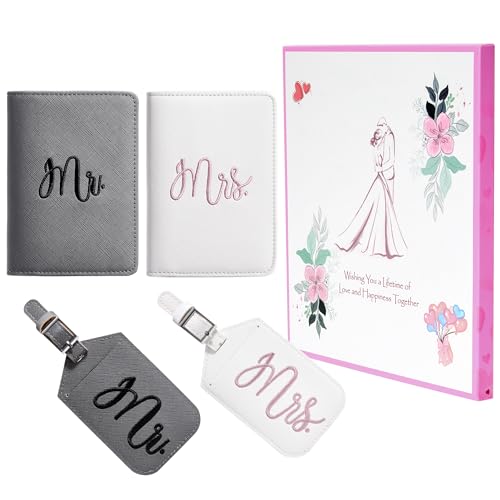 Casmonal Bridal Shower Gifts for Bride Mr and Mrs Luggage Tags Passport Holders Set Newlyweds Wedding Gifts for Couples 2026 Cute Engagement Gift Ideas for Travel