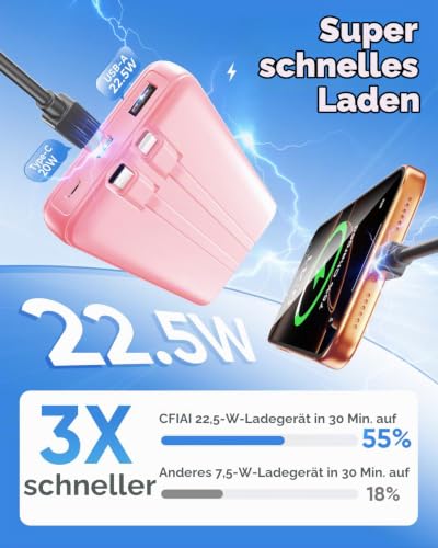Power Bank Schnellladung, 15000mAh Tragbares Ladegerät, Pfirsichrosa – Ansicht 3