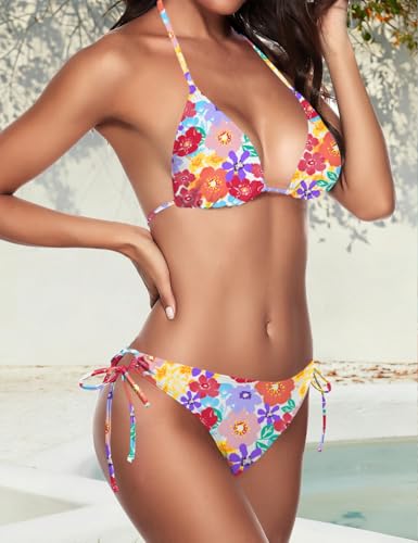 Image of Women String Bikini Set Halter Side Tie Two Piece Swimsuit Triangle Bathing Suits