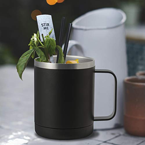 Meway 12Oz Coffee Mug With Handle And Sliding Lid,Stainless Steel Travel Tumbler Cup With Handle,Double Wall Vacuum Insulated Camping Cup For Hot & Cold Drinks Tea (Black,Set Of 1 #TOP6