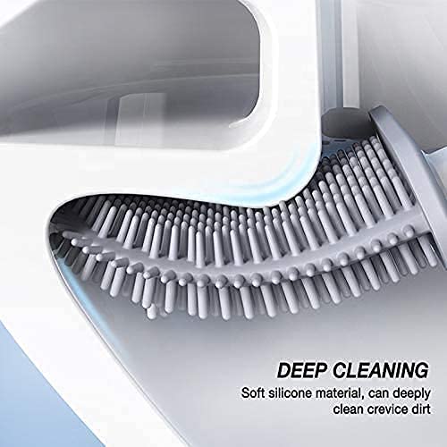Stoveorama� Silicon Toilet Brush with Slim Holder Flex Toilet Brush Anti-drip Set Toilet Bowl Cleaner Brush, No-Slip Long Handle Soft Silicone Toilet Brush with Wall Hook - Multicolor 1